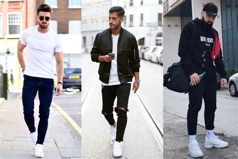 black jeans white trainers.